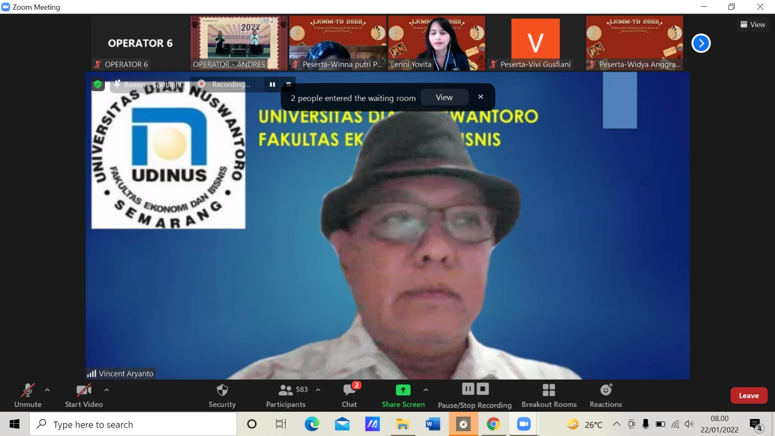 Sambutan Pejabat Fakultas FEB UDINUS Oleh Prof. Vincent Didiek  Wiet Aryanto MBA, Ph.D